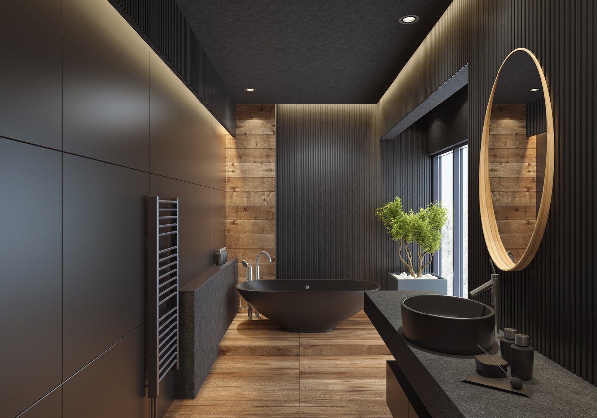 Luxury villa minimalist black bathroom